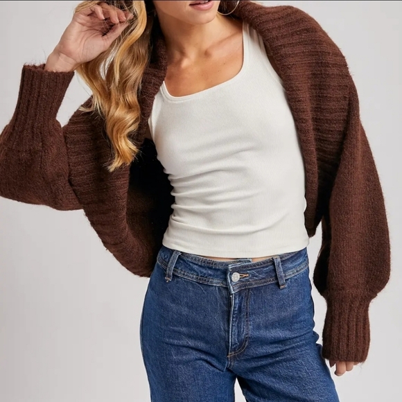 Cropped Chuncky Knit Sweater Shrug - Picture 2 of 4